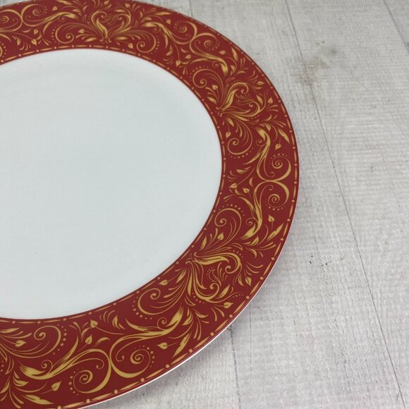 Chris Madden JC Penny MONTALIRA RED Gold Scroll Porcelain Dinner Plate Set 4 - Picture 12 of 16